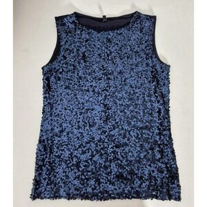 Talbots Tank Top Womens XS Blue Sequin Sleeveless Party Pima Cotton Embellished